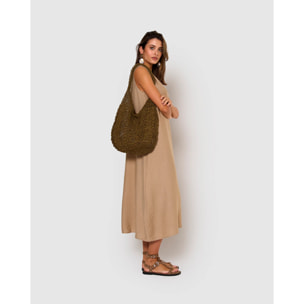 Vestido largo sin mangas fluido camel