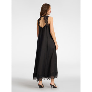 Elena Mirò - Vestido largo de lino con encaje - Negro