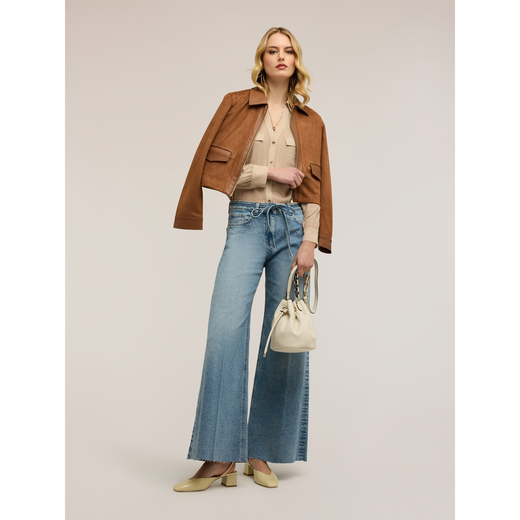 Motivi - Jeans palazzo con cinturón anudable - Light - blue