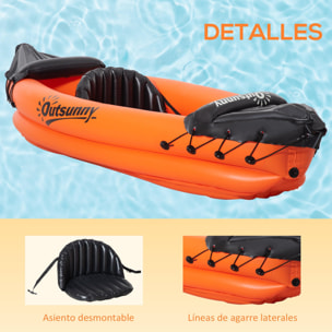 Kayak Hinchable para 1 Persona PVC con Remo y Bomba de Mano 270x93x50 cm Naranja