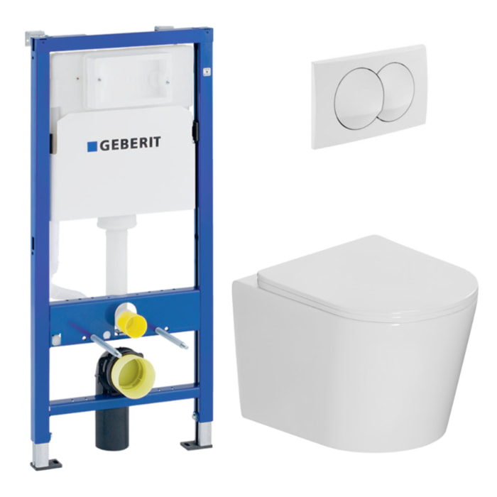 Duofix UP100 Pack WC bâti + WC suspendu sans bride avec abattant SoftClose Ceramia + plaque blanche (GEBCE14WT02MAN-FR)
