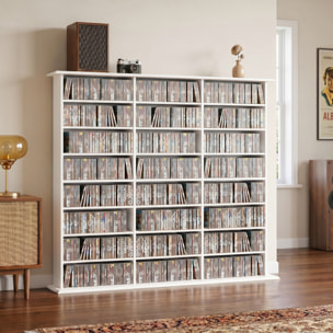 Rangement CD et DVD 24 compartiments 18 étagères réglables blanc