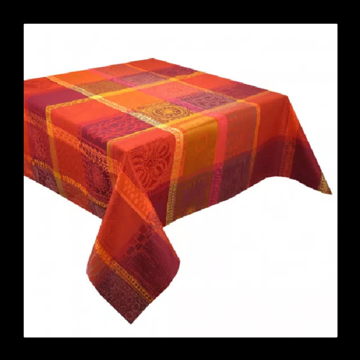 Nappe pur coton motif jacquard orange rouge Mille wax ketchup