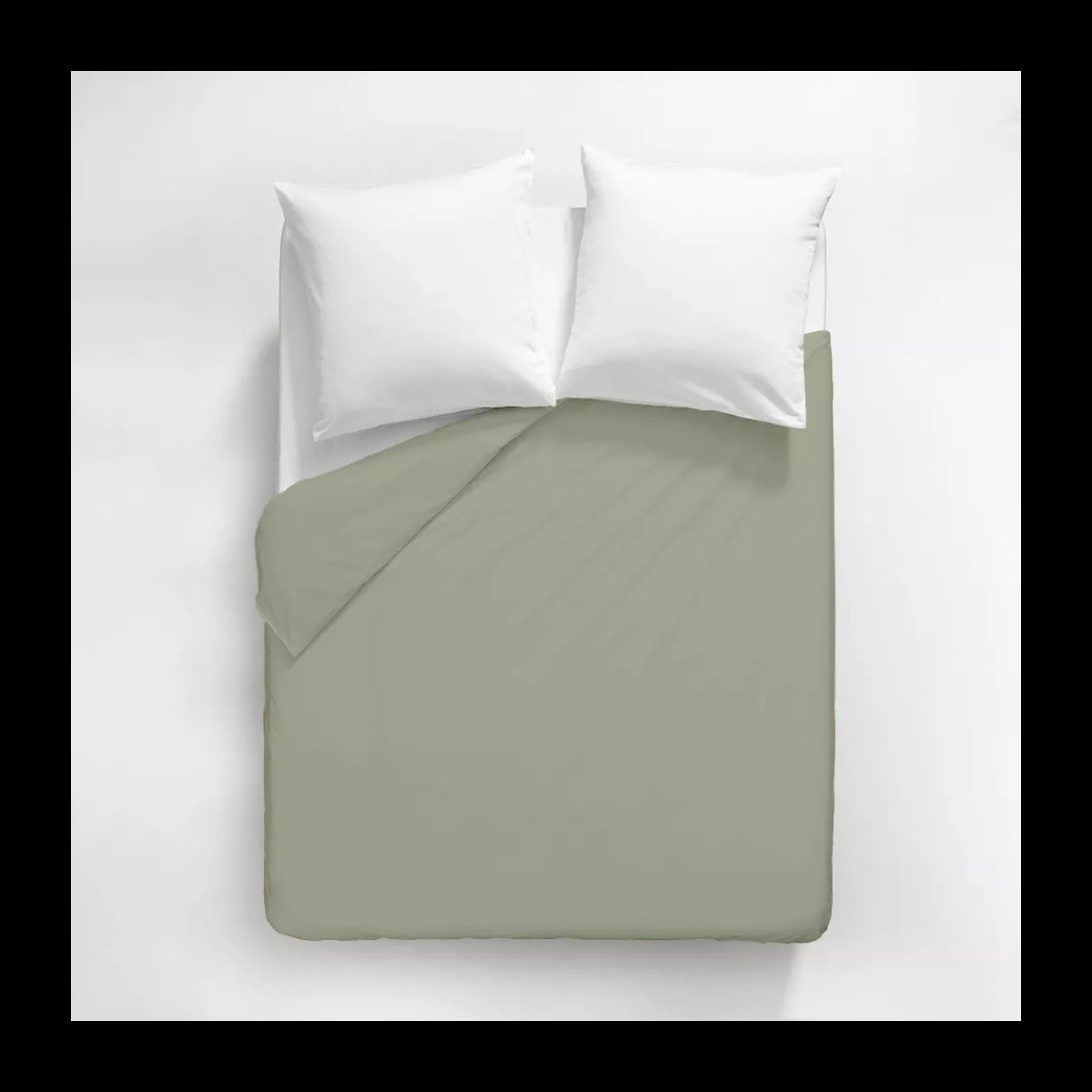 Housse de couette satin de coton uni vert Ava uni lichen