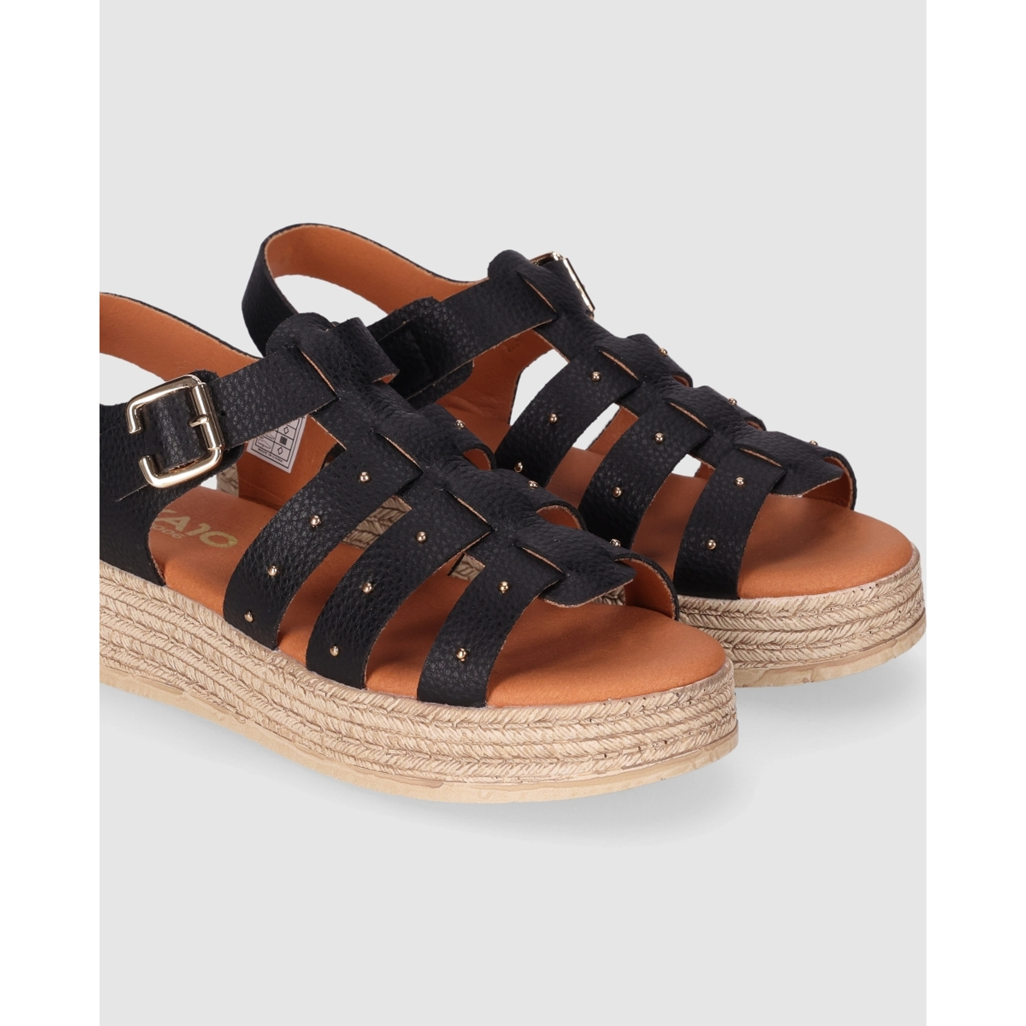 Sandalias de Serraje - Negro - Tacón: 5 cm