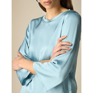 Oltre - Blusa de manga tres cuartos en raso - Light - blue