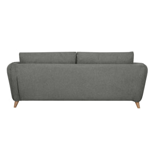 Canapé convertible scandinave 3 places en tissu gris anthracite et bois clair avec matelas 10 cm CREEP