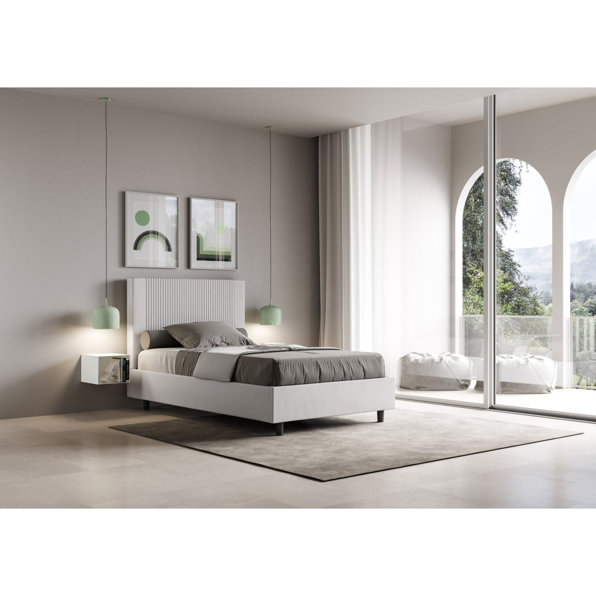 Letto una piazza e mezza senza rete imbottito 120x200 similpelle bianco Goya