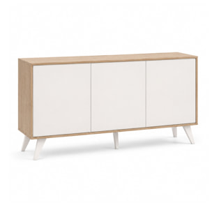 Credenza Moderna Madia 3 Ante Senza Maniglie Design Minimal Con Piedini RialzatiPer Soggiorno Ingresso Corridoio 154 x 72 x 40 Cm Bianco e Rovere