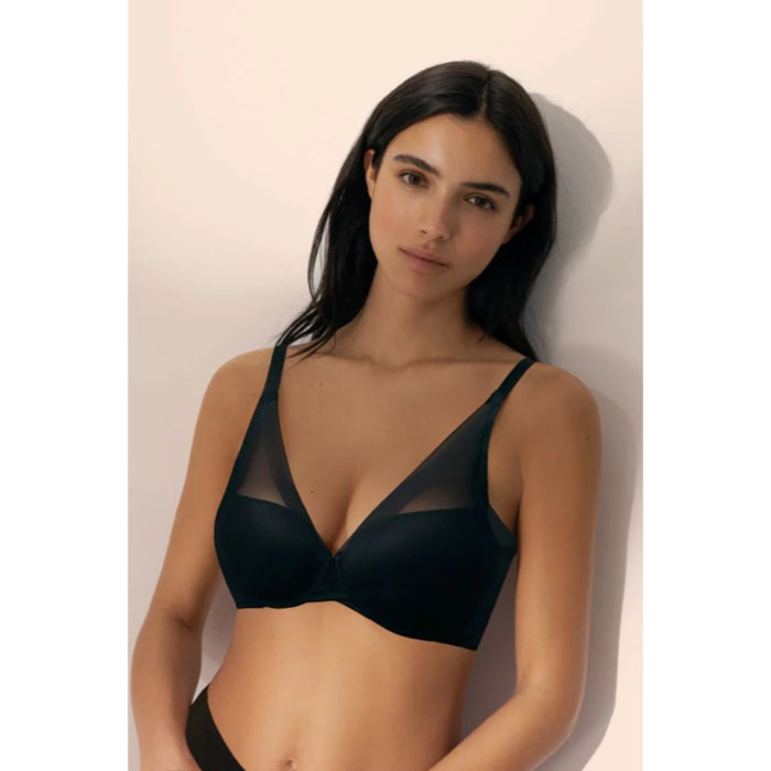 Reggiseno imbottito con ferretto e tulle nero, coppe C e D