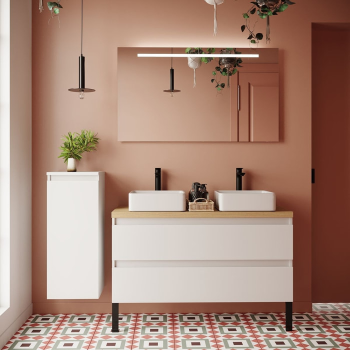 Meuble salle de bain 2 vasques posées 2 tiroirs - HUDSON
