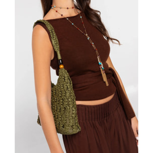 Bolso de rafia con bolso interior con cierre de frunce de mujer