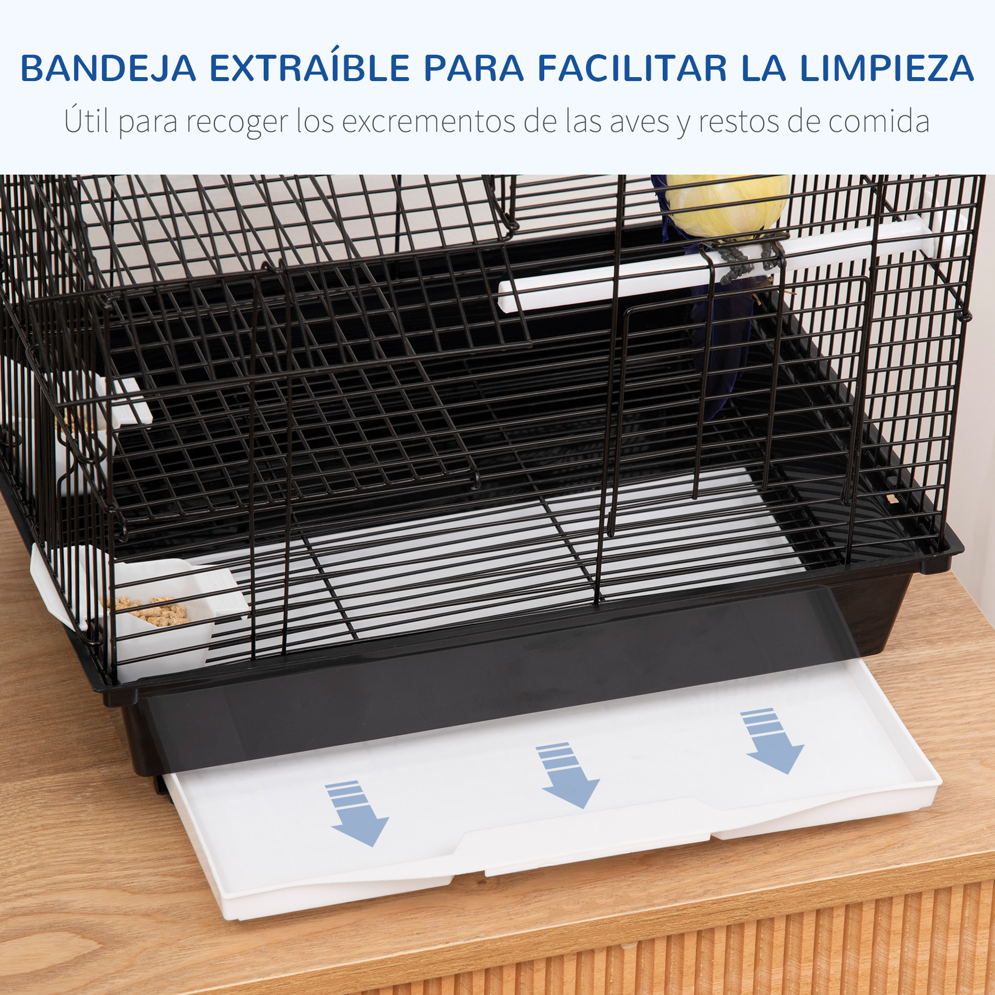 Jaula para Pájaros 39x33x47 cm Pajarera Metálica con 3 Puertas 2 Comederos 2 Perchas Columpio Bandeja Extraíble y Asa de Transporte para Canarios Periquitos Negro