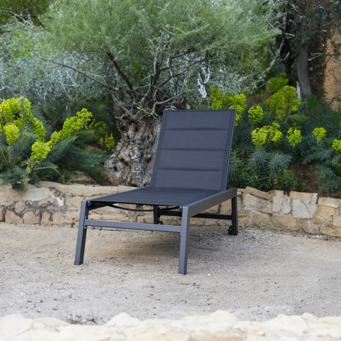 Bain de soleil BARBADOS en textilène noir - aluminium gris anthracite