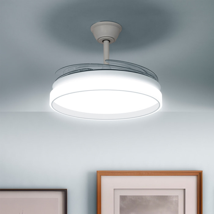 Ventilateur de Plafond avec Lumière LED et 4 Pales Rétractables Keteez InnovaGoods Blanc 72 W Ø49-104 cm