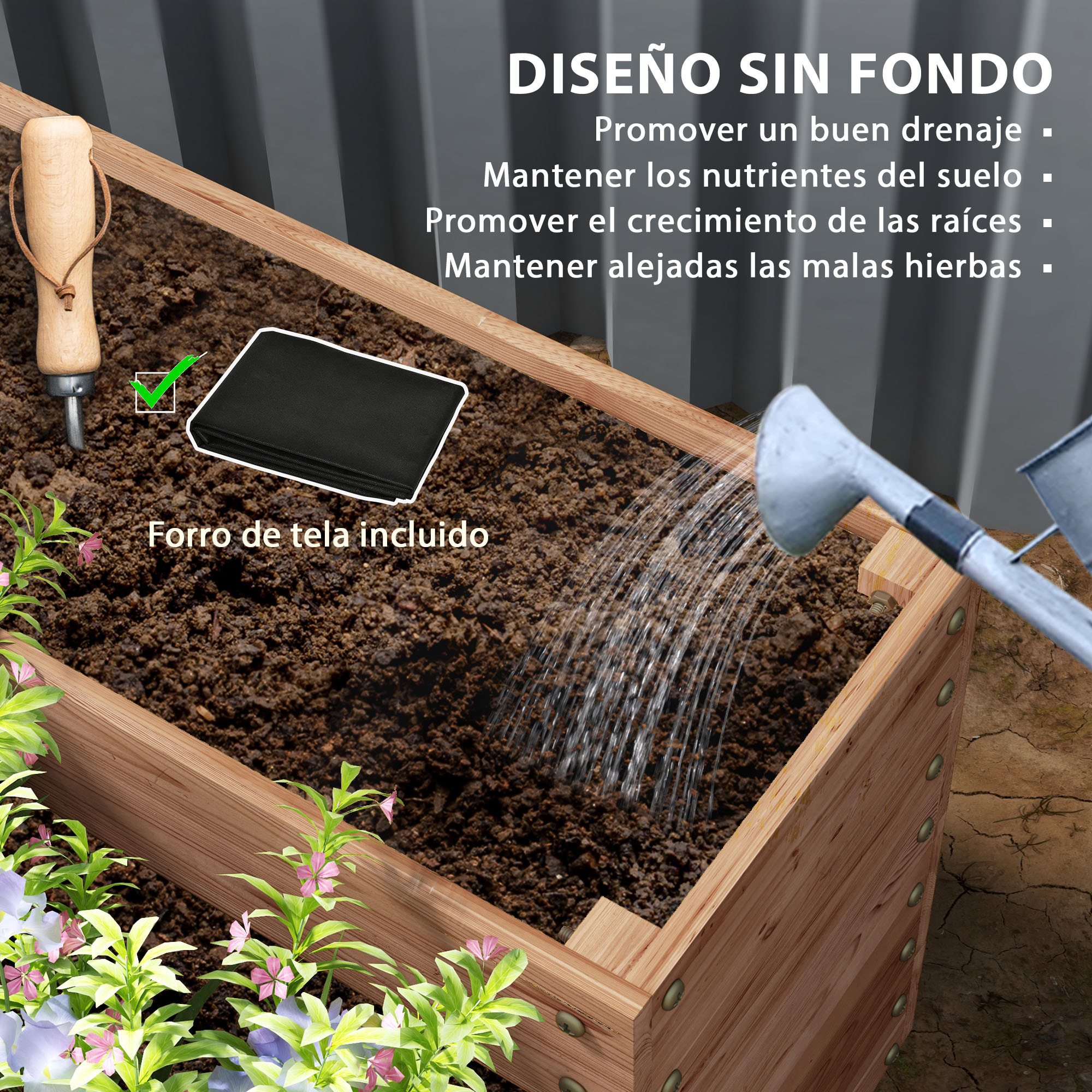 Jardinera de Madera Elevada de 4 Niveles Jardinera Exterior Grande con Diseño de Escalera Huerto Urbano para Cultivos Plantas Flores para Patio Terraza Balcón 113x113x46 cm Café Oscuro
