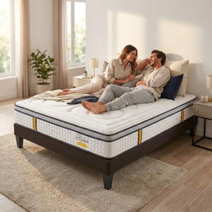 Ensemble Matelas Reina 2.0 & Sommier KIT15, 26 cm, Ressorts Ensachés et Mémoire de Forme, technologie Tri-Lattes, Soutien Ferme