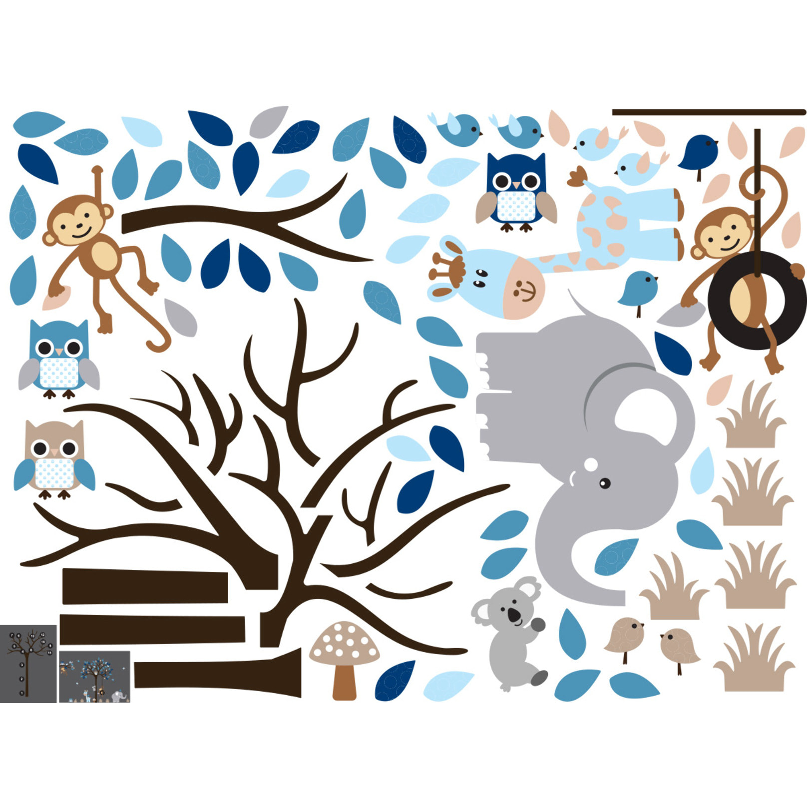 Stickers muraux | Sticker Mural Autocollant - ANIMAUX ATTENDRISSANTS DANS LA JUNGLE - Stickers adhésifs