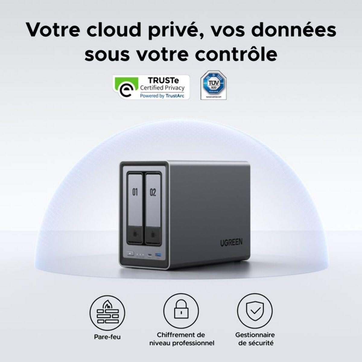 Serveur NAS UGREEN 2 baies DXP2800 Gris anodisé