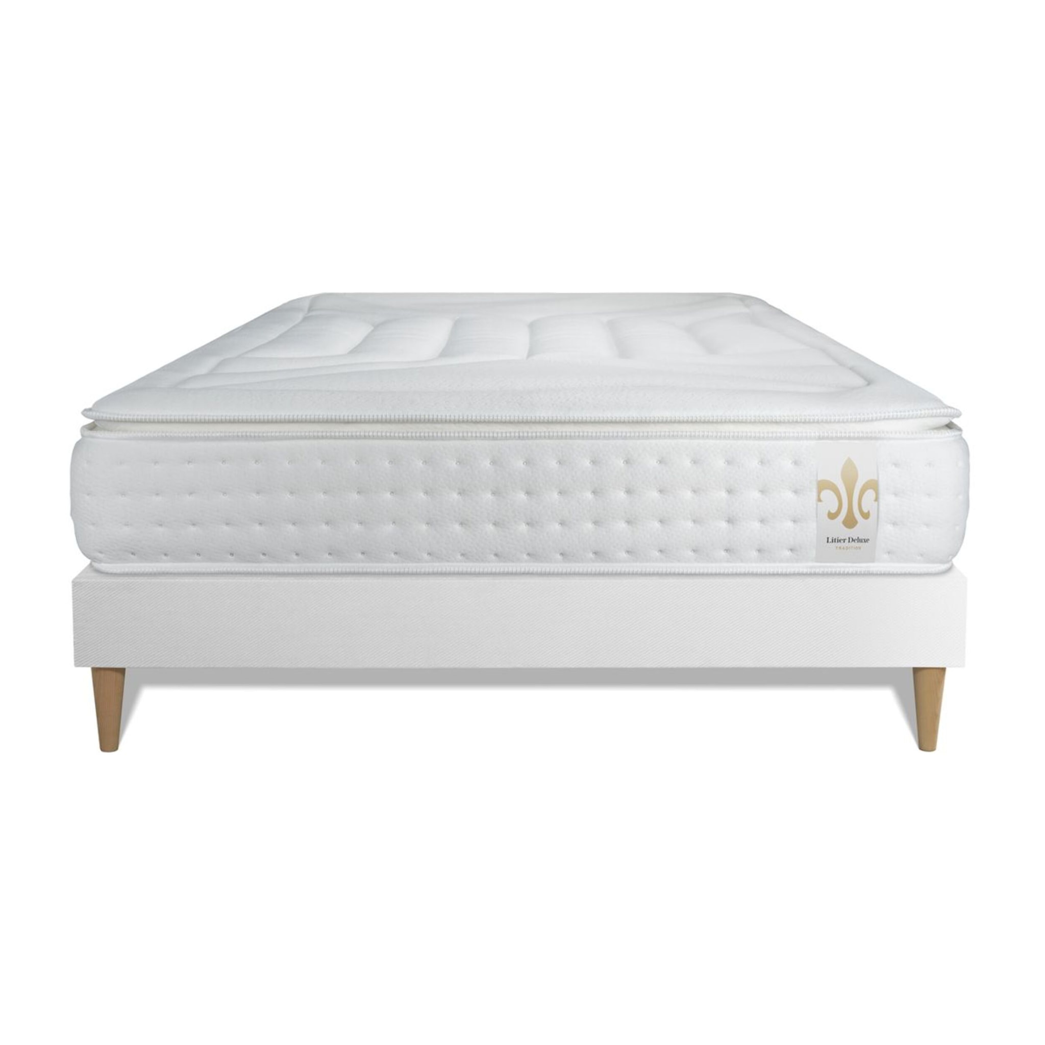 Ensemble Matelas Vingt-Quatre PLUS - 24cm - Ressorts ensachés et mémoire de forme - Confort hôtelier - Sommier kit Blanc