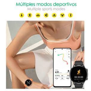 DAM Smartwatch QS40 con llamadas Bluetooth, notificaciones push. Múltiples modos deportivos, monitores de salud. 4,4x1,05x3,7 Cm. Color: Rosa