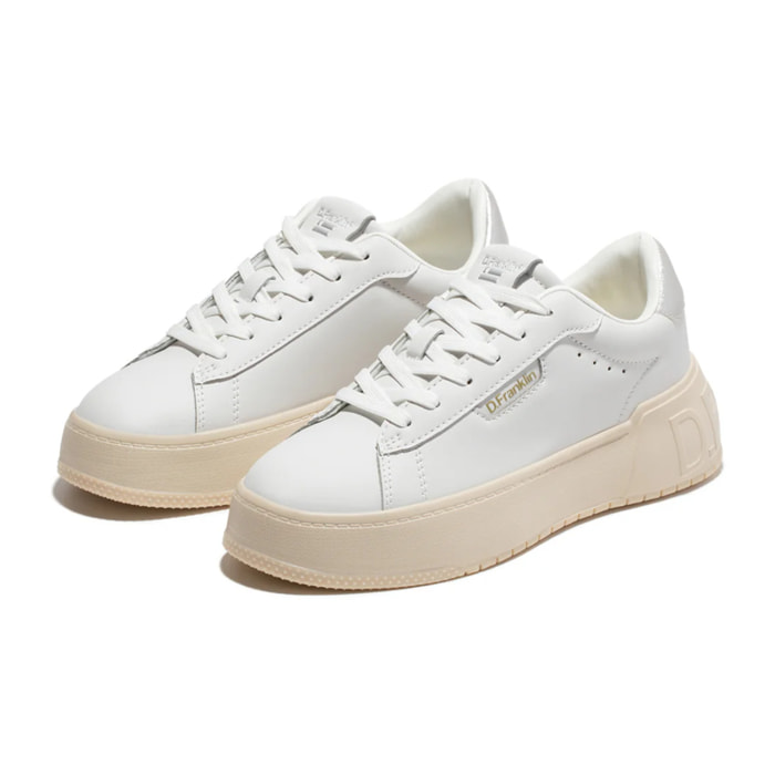 D.Franklin Zapatillas Deportivas Casual de Mujer Court Tennis Blanco / Plata