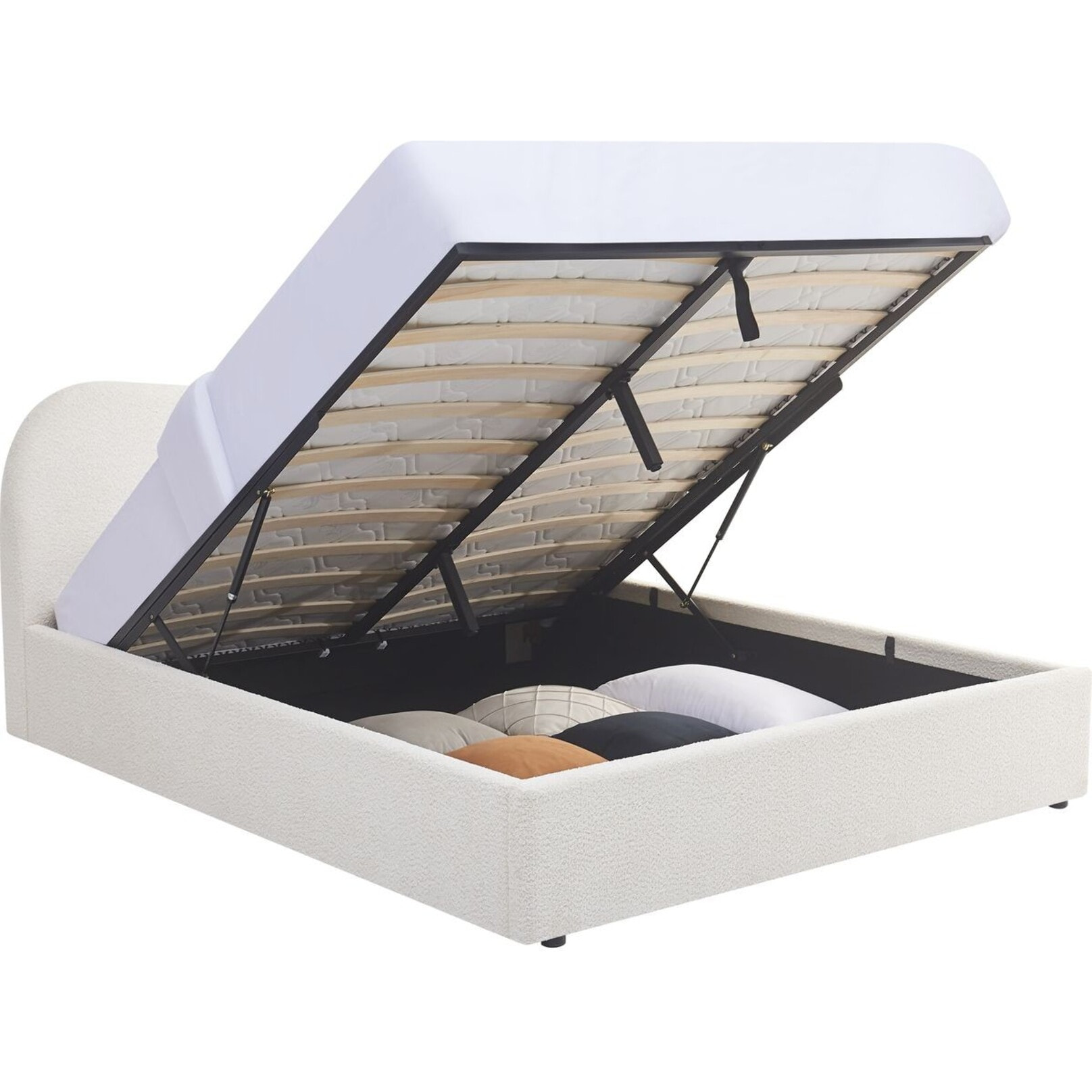 Lit coffre avec tête le lit en tissu bouclé - SUZON