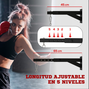 Soporte Saco Boxeo de Pared con Distancia Ajustable de 45-65 cm Gancho Giratorio de 360° y Cadenas para Entrenamiento en Gimnasio y Hogar Carga 60 kg Negro