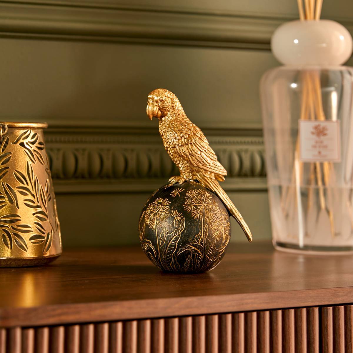 Oiseau résine Belli H.19cm doré