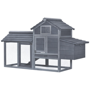 Petit poulailler cottage cage à poules sur pied dim. 151L x 54l x 87H cm multi-équipement bois massif de pin gris