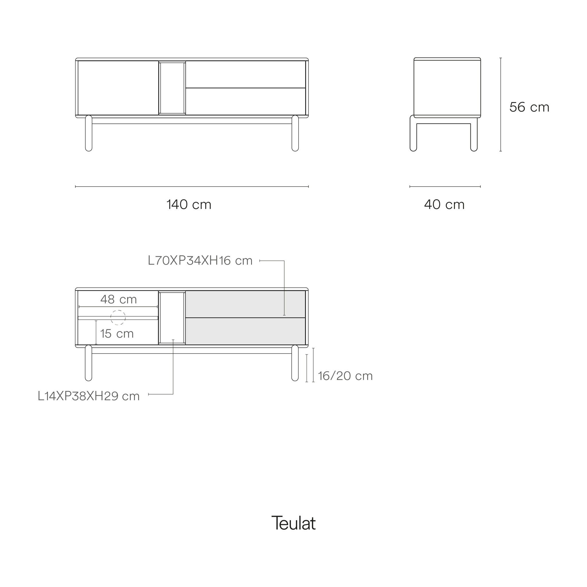 Mueble de televisión Arista con 2 cajones y 1 puerta abatible negro