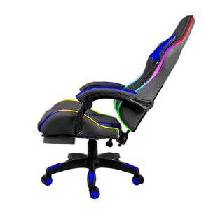 Sedia Gaming Con LED RGB Telecomando Poltrona Ufficio Scrivania Casa PC Racing Girevole Ergonomica Ecopelle Cuscino Lombare Poggiapiedi Nero Blu
