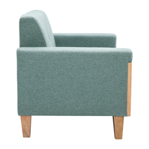 Canapé scandinave 2 places en tissu vert de gris et bois clair FJORD