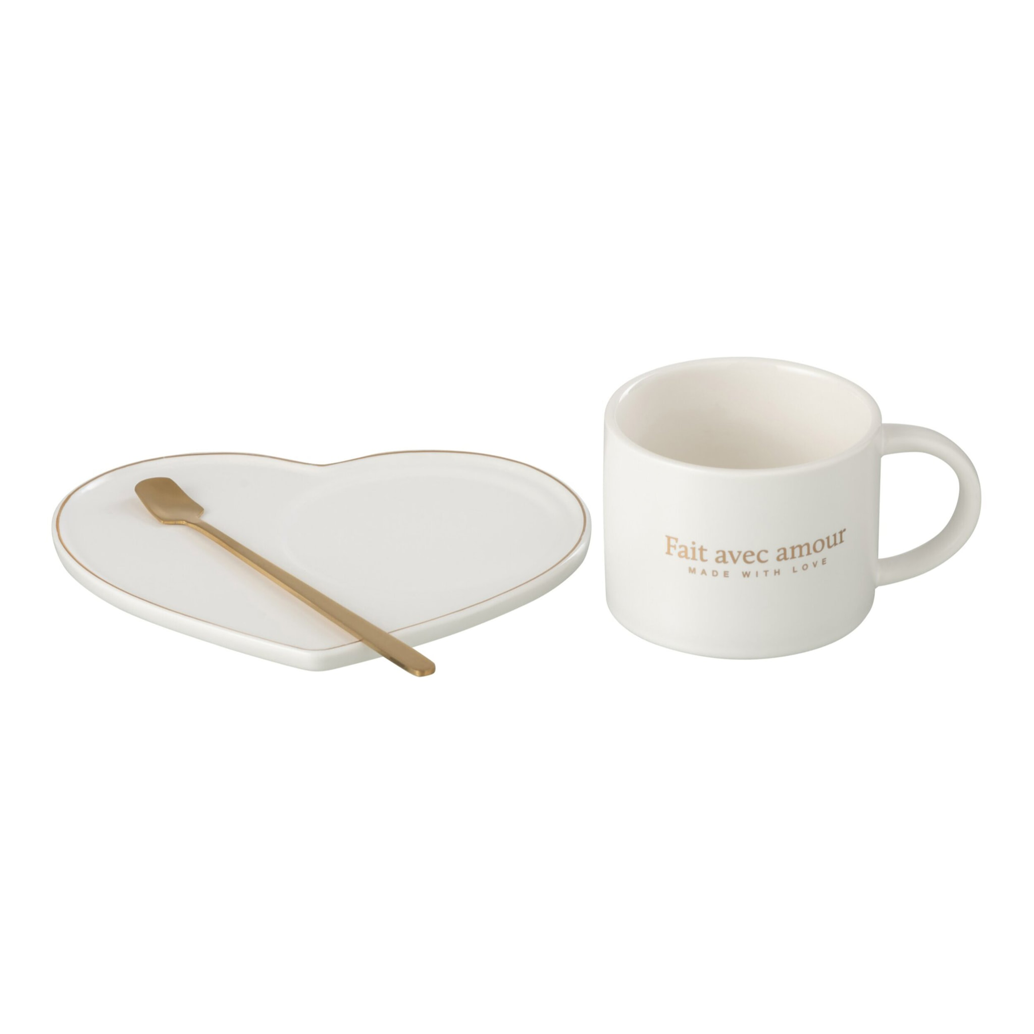 J-Line tasse + soucoupe + cuillère Coeur Français - porcelaine - blanc - 6 pièces