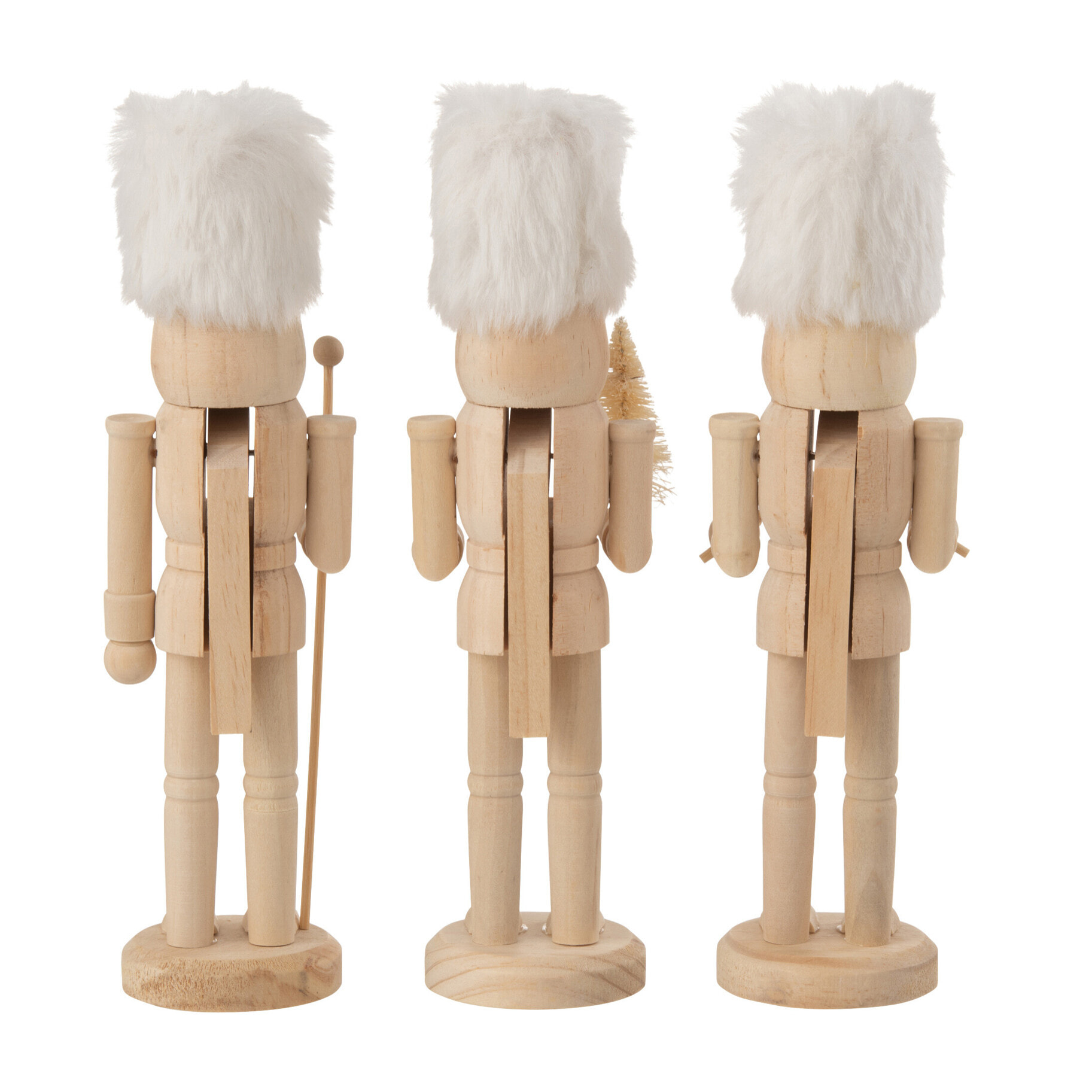 J-Line figurine Casse-Noisettes - bois/fourrure - naturel/blanc - 3 pcs