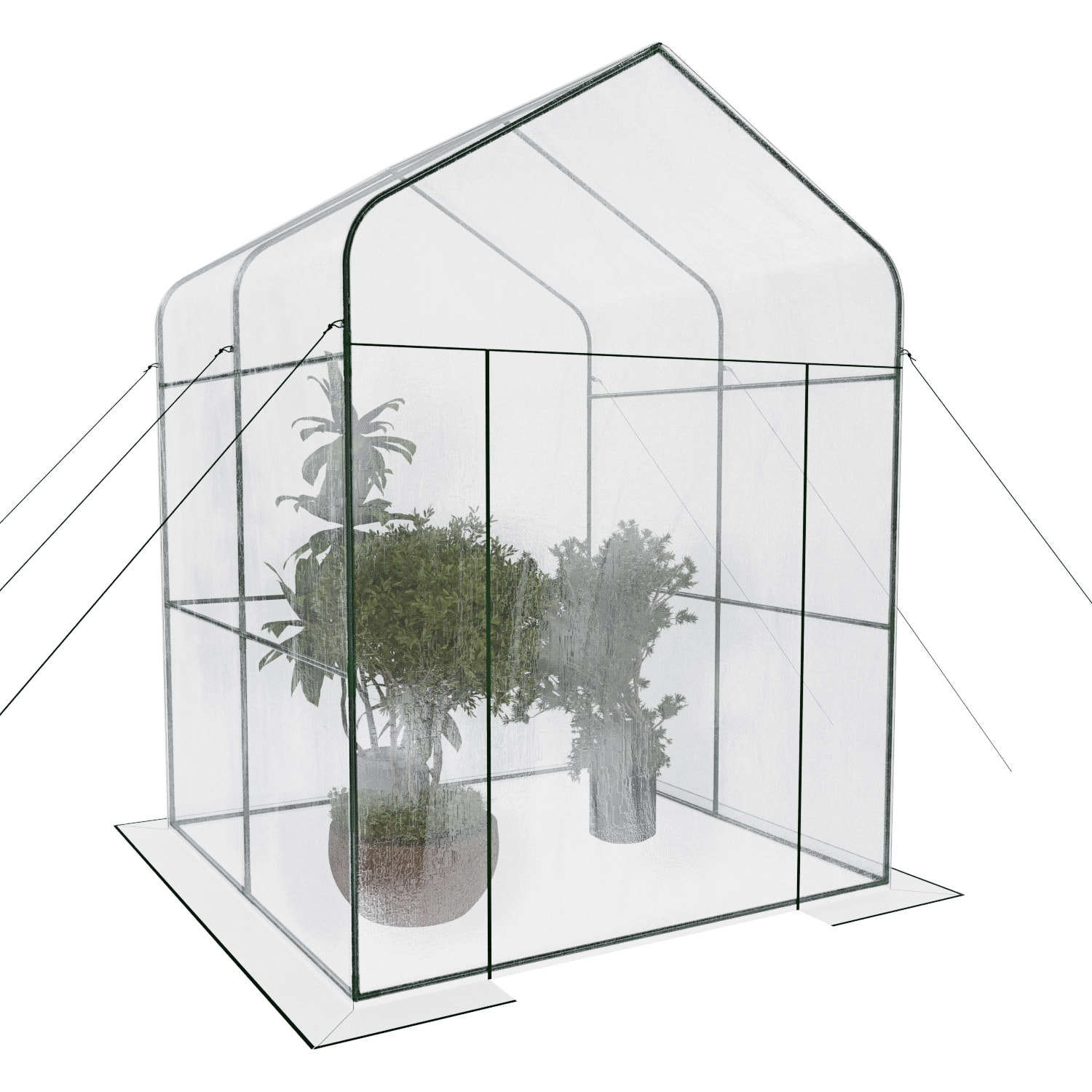 Serra Da Giardino Per Orto Senza Ripiani Telaio In Metallo Casetta In Acciaio Telo Trasparente PVC Porta Avvolgibile Apertura Cerniera 143x143x195 Cm