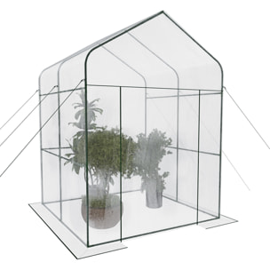 Serra Da Giardino Per Orto Senza Ripiani Telaio In Metallo Casetta In Acciaio Telo Trasparente PVC Porta Avvolgibile Apertura Cerniera 143x143x195 Cm