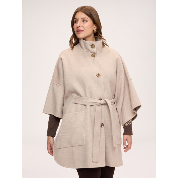 Fiorella Rubino - Cappotto in panno misto lana con cintura - Beige