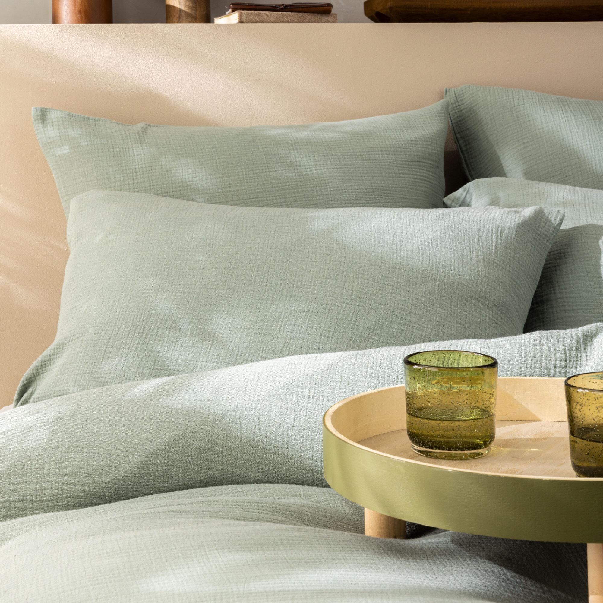 Set de 2 taies d’oreiller unies en coton, GAZE DE COTON