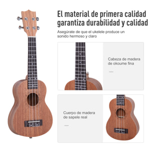 Ukelele 21 Pulgada Ukelele Soprano para Principiantes Cuerda Nylon Hecho a Mano