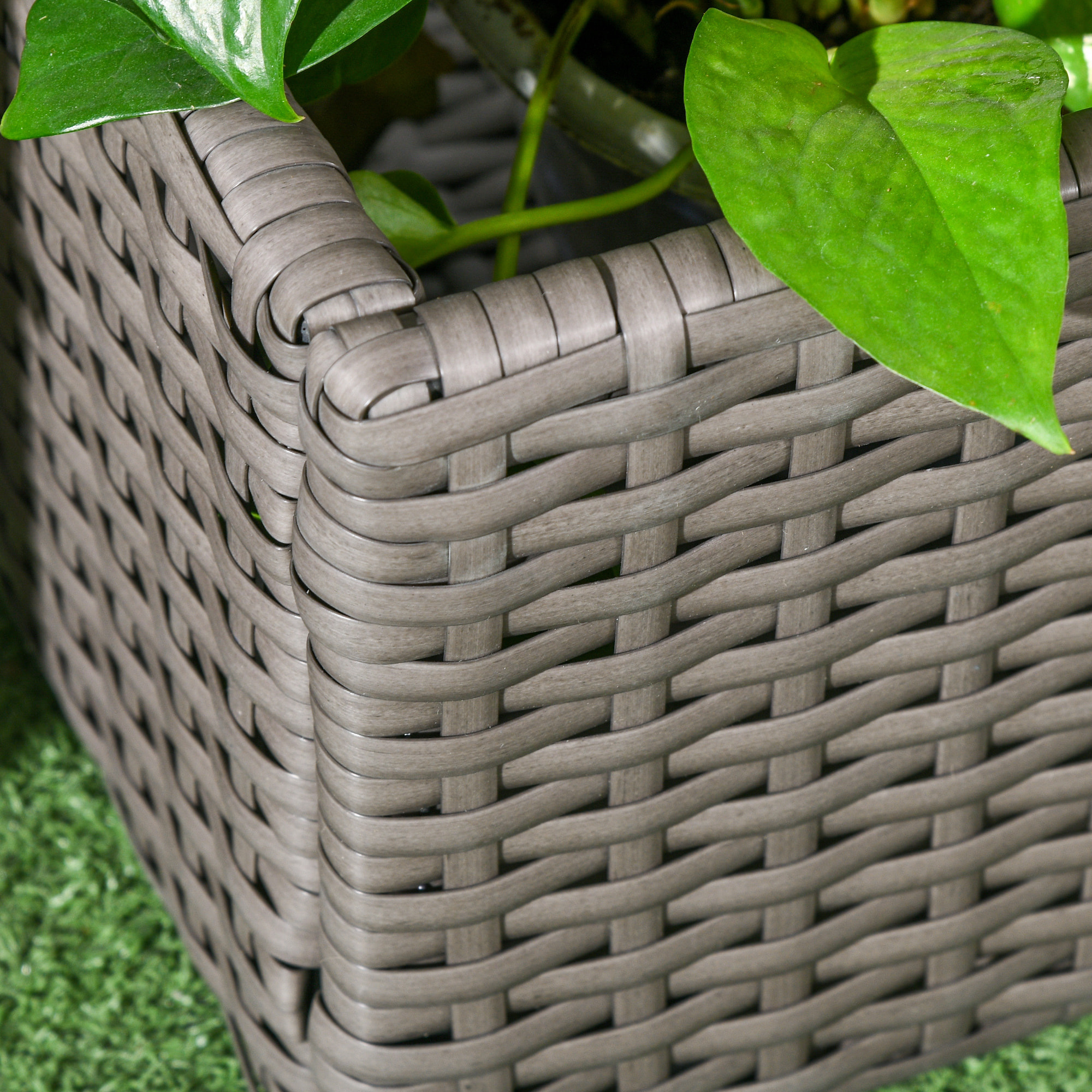 Jardinière avec treillis haut dim. 103L x 29l x 103H cm résine tressée PE aspect rotin gris