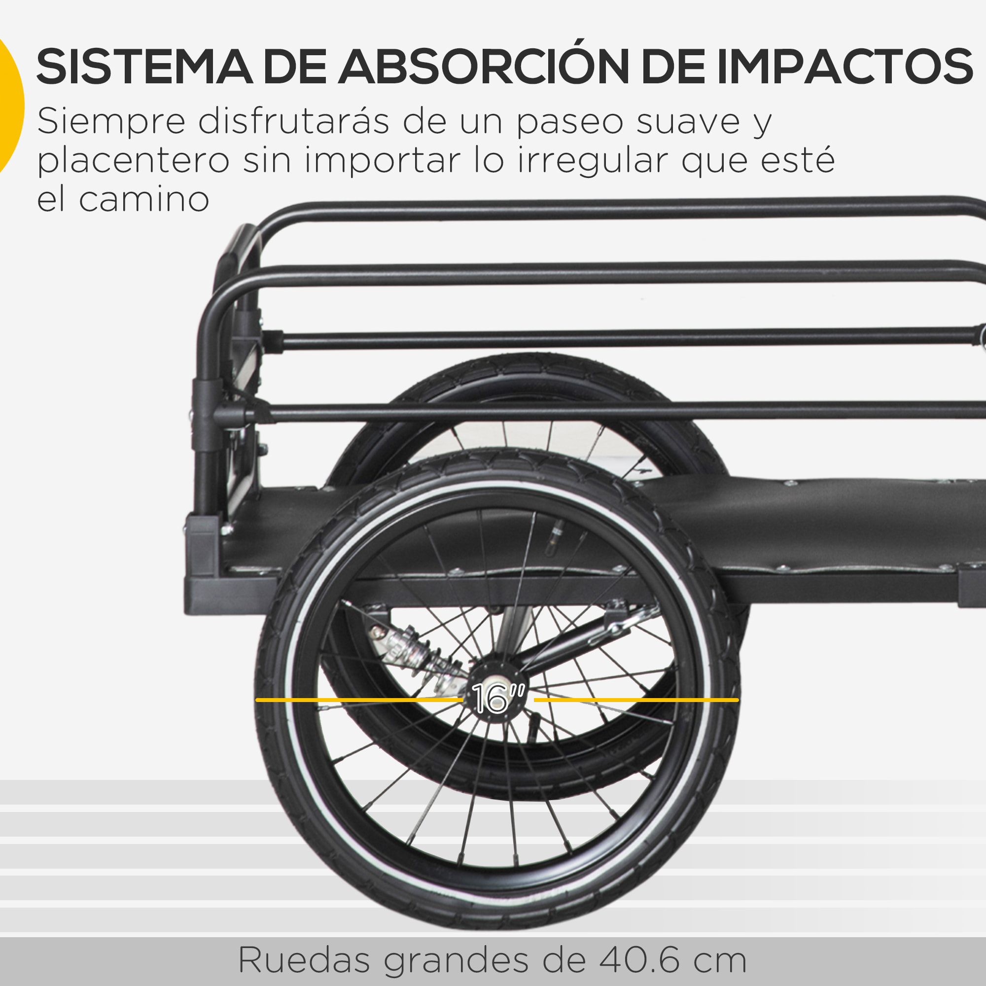 Remolque de Carga para Bicicleta Carro para Bicicleta Desmontable con 2 Ruedas Reflectores y Bandera Marco con Amortiguador Capacidad de 70L Carga 40 kg 125x64x53,5 cm Negro
