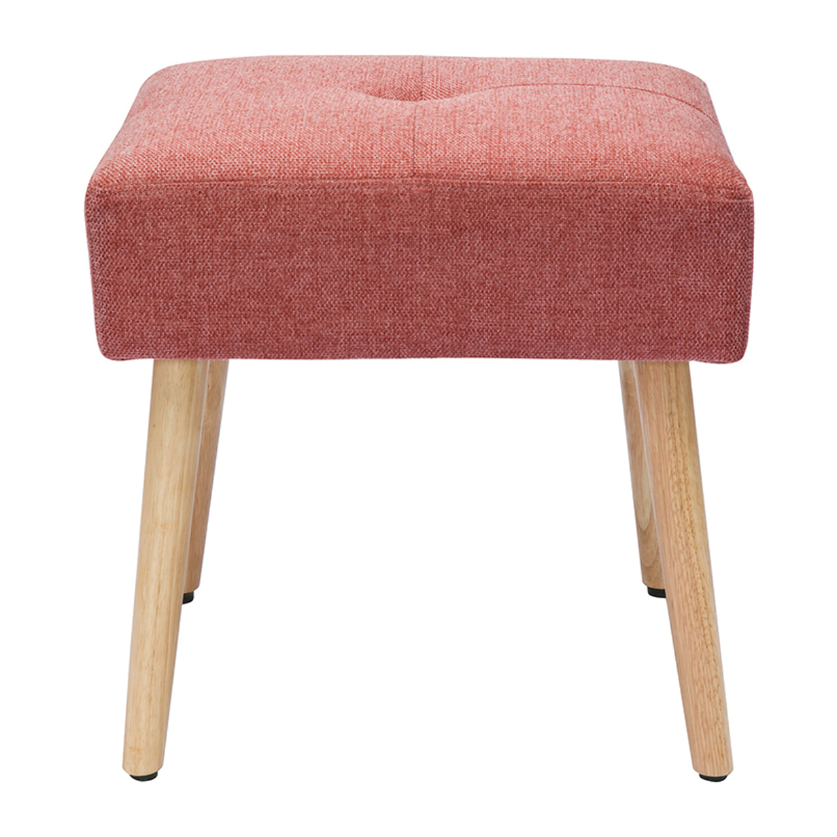 Tabouret bas en tissu effet velours texturé terracotta et bois clair massif H46 cm GUESTA