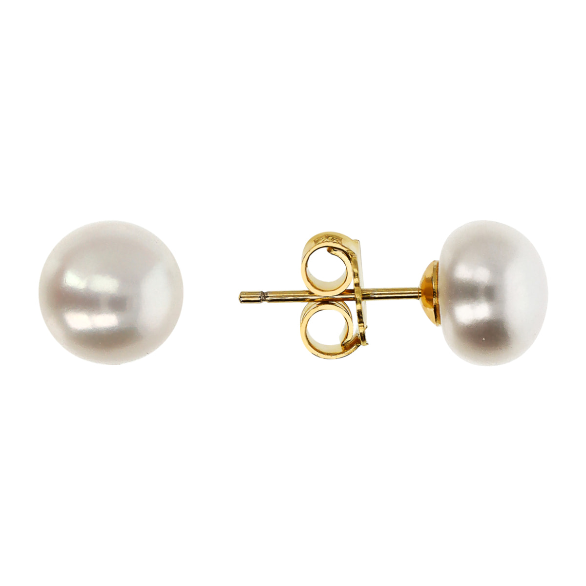 PERLAVIVA - Orecchini in Argento 925 placcato Oro Giallo 18Kt con Perle a Bottone Bianche d'Acqua DolceØ 8/9mm