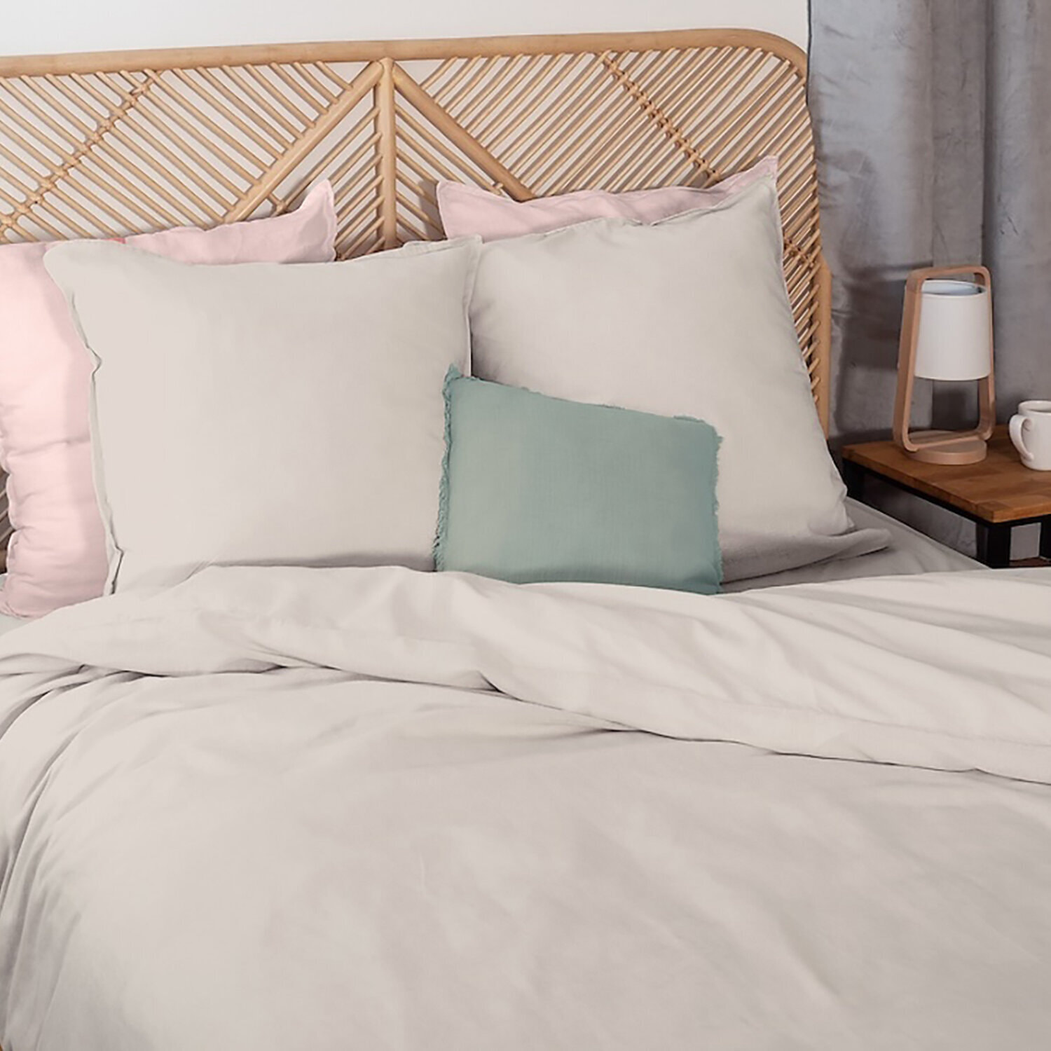 Parure housse de couette 3pcs en lin et coton lavé 57 fils - dune