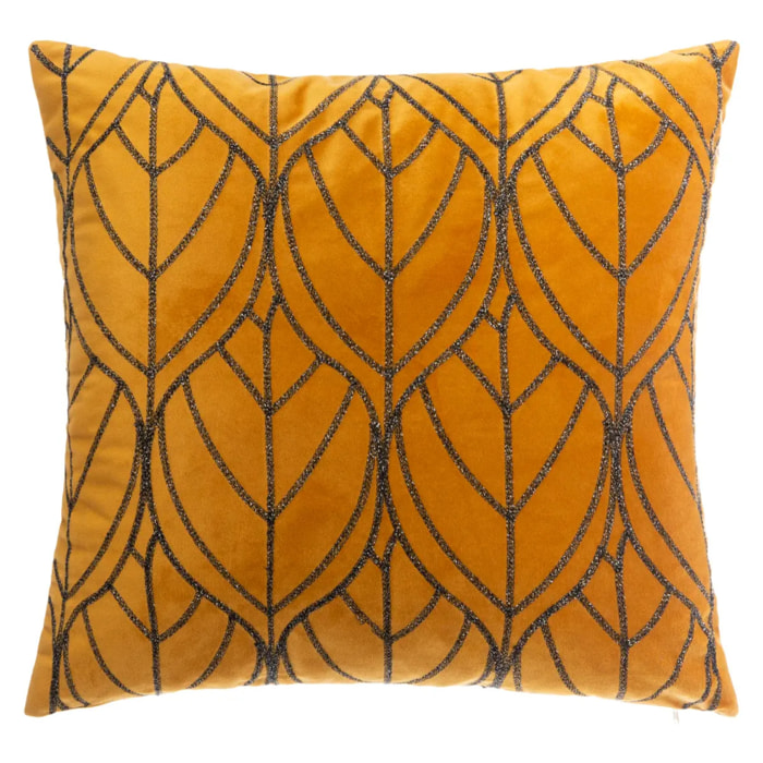 Coussin "Lurex" en velours brodé jaune moutarde 40x40 cm