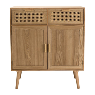 RODRIGO - Buffet couleur naturelle 2 tiroirs 2 portes bois cannage