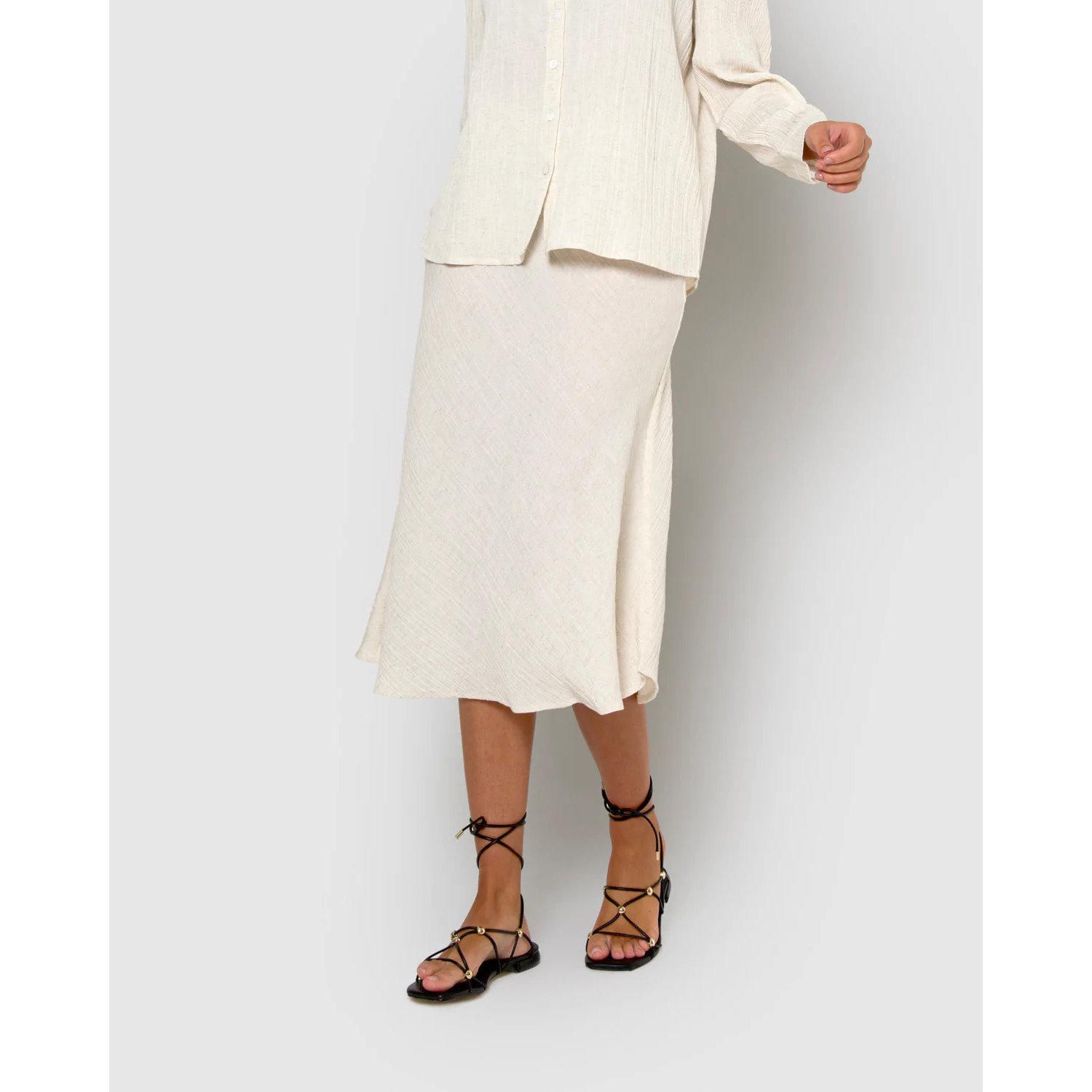 Falda midi evasé algodón lino natural