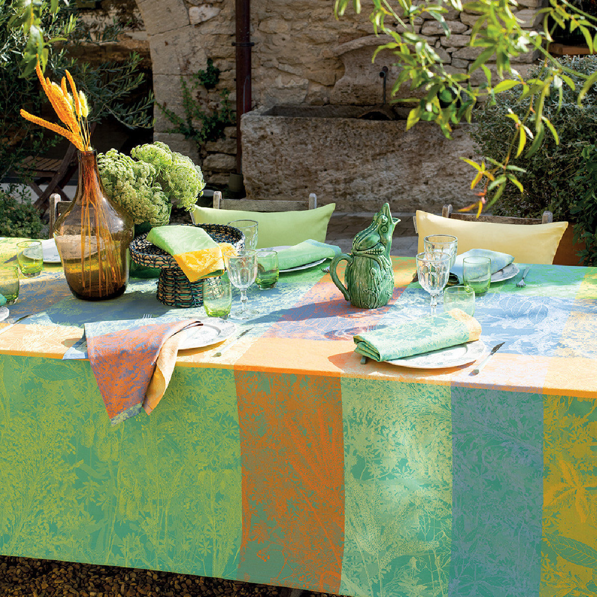 Nappe enduite jacquard Mille esprit jardin ete