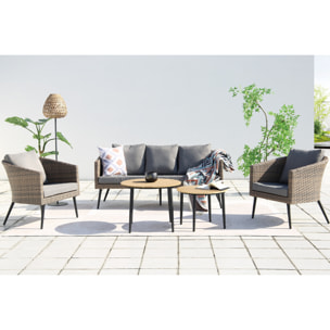 Salon de jardin scandinave 5 places en résine effet rotin et noir REESE
